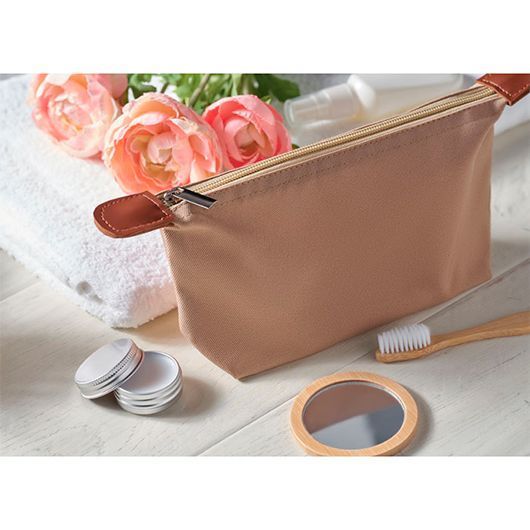 Косметичка с логотипом VANITY, RPET 600D на молнии, 20x5,5x12 см, бежевый MO296139 фото