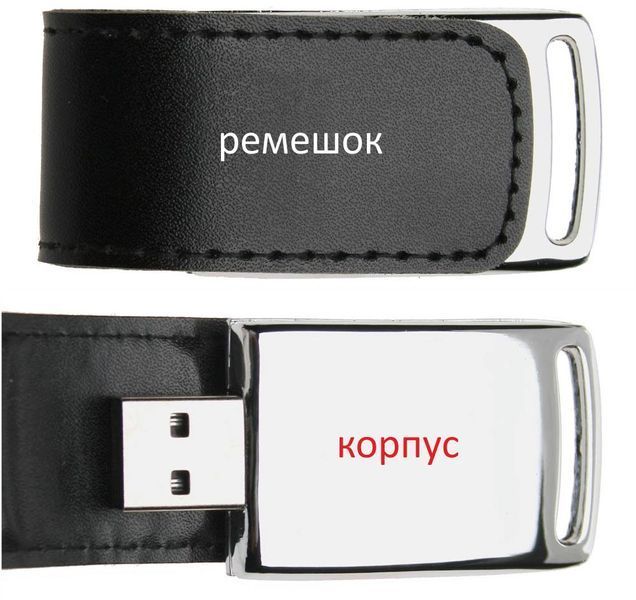 Флешка металева з друком, шкіра, в коробочці, флеш-пам'ять 32 гб, чорний 91323203 фото