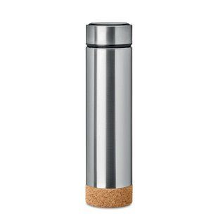 Термос с логотипом POLE CORK 450 мл, нержавеющая сталь/пробка, серебряный MO994616 фото