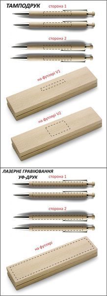 Набір ручкв з олівцем з логотипом, у футлярі, ручка+олівець, дерево, синя паста, коричневий 95574111 фото