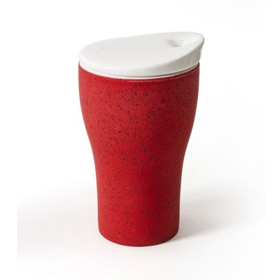 Чашка CORINA 400 мл двостінна з порцеляновою кришечкою та прогумованим покриттям, софт тач, червоний 11791 фото