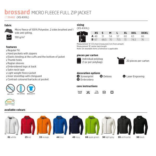 Друк на толстовці 'Brossard' S (Elevate), чоловіча, мікрофліс, 100% поліестер, 190 г/м&sup2;, синій 39482441 фото