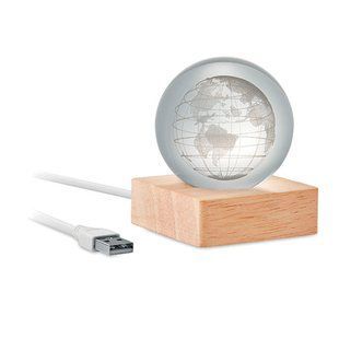 LED-лампа з логотипом GLOBE LIGHT, на дерев&rsquo;яній підставці, скло/деревина MO269040 фото