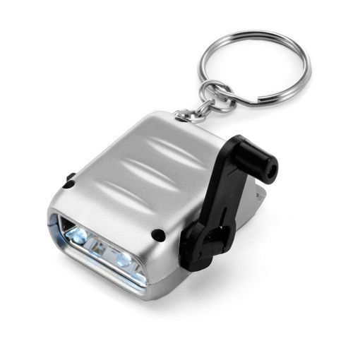 Брелок-ліхтарик з логотипом, динамо-ліхтарик, пластик, 2 led, срібний 10208100 фото