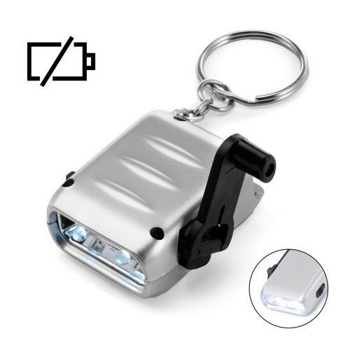 Брелок-ліхтарик з логотипом, динамо-ліхтарик, пластик, 2 led, срібний 10208100 фото