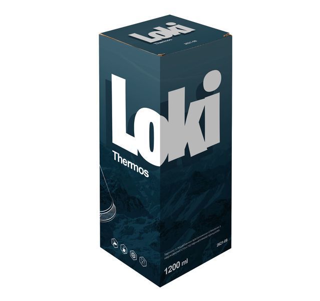 Друк на термосі Loki, з нержавіючої сталі, 1200 мл, в комплекті ремінець, чорний 4299 фото