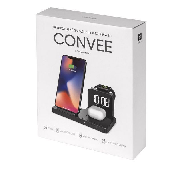 Беспроводное зарядное устройство с часами CONVEE, черный 4755 фото